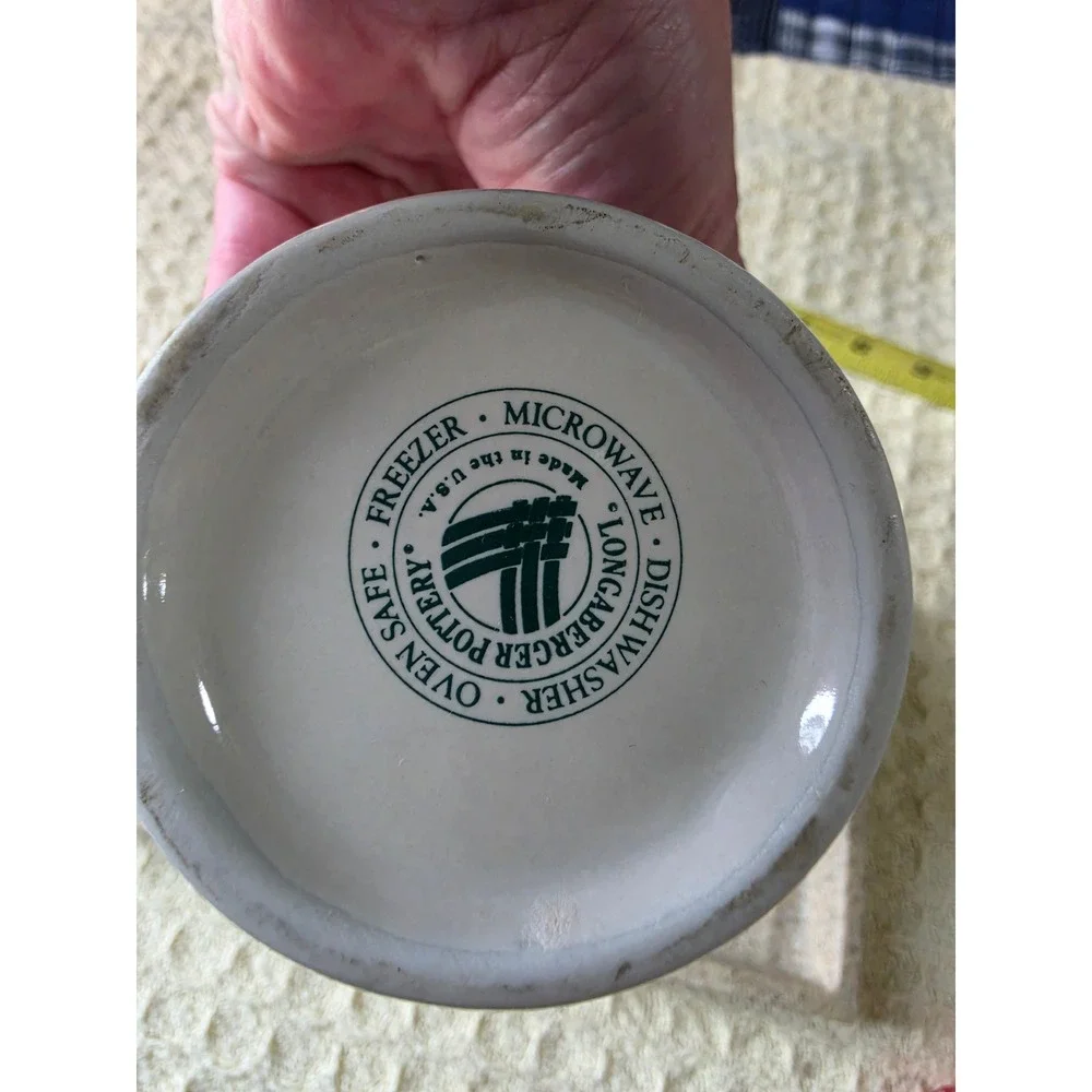 Longaberger Pottery Woven Traditions Ivory Soap Dispenser and Tray Set Green